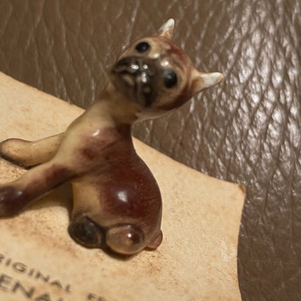Vintage Hagen-Renaker Figurine Docked Ears Boxer Puppy Porcelain on Paper